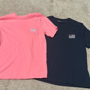 Vineyard Vines Kids Short Sleeve Pocket Tees - Coral Pink & Navy